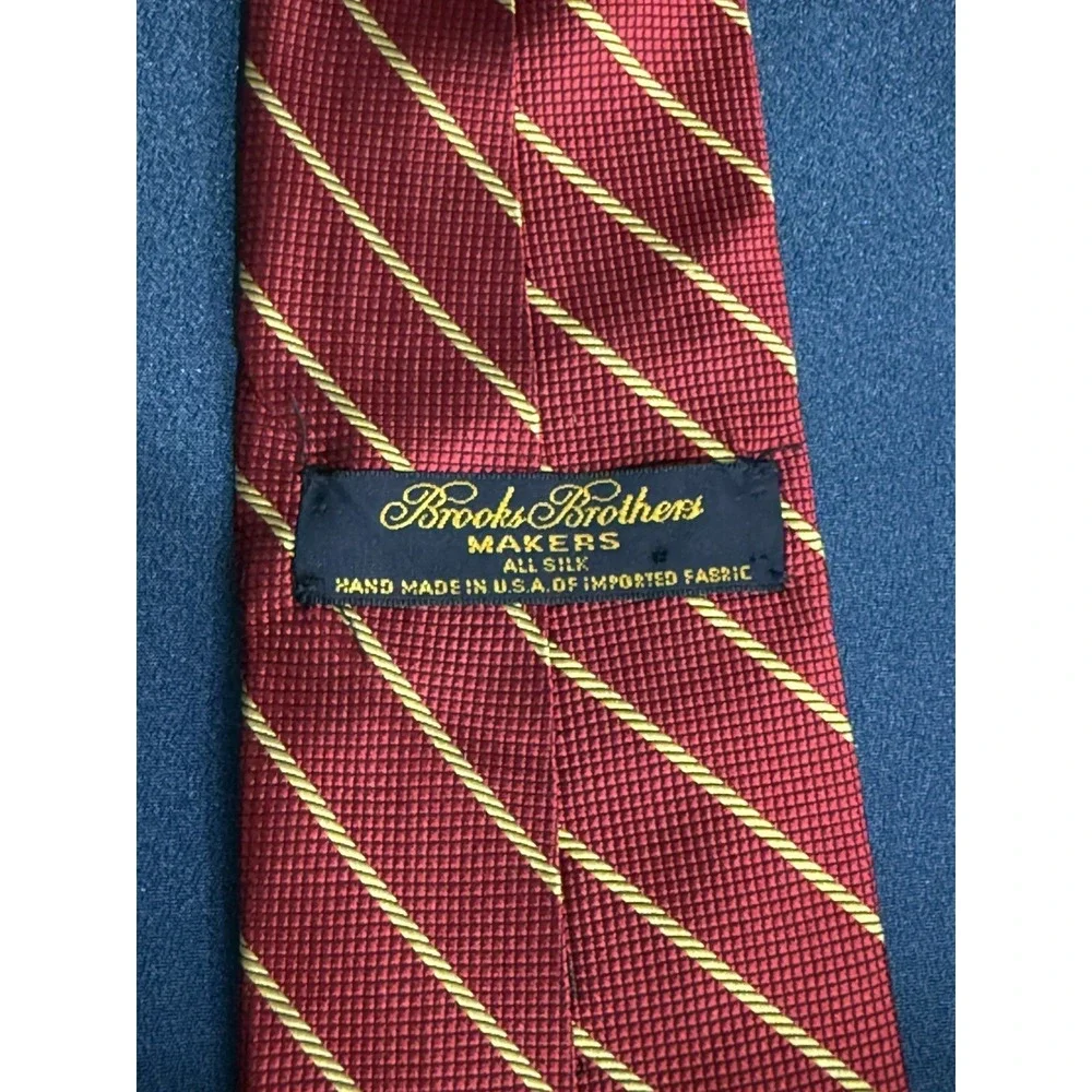 Brooks Brothers Makers Repp Silk Tie Red Gold Stripe Made USA Preppy